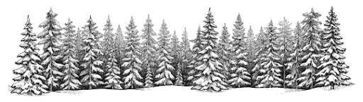 Ink drawing of a snowy treeline
